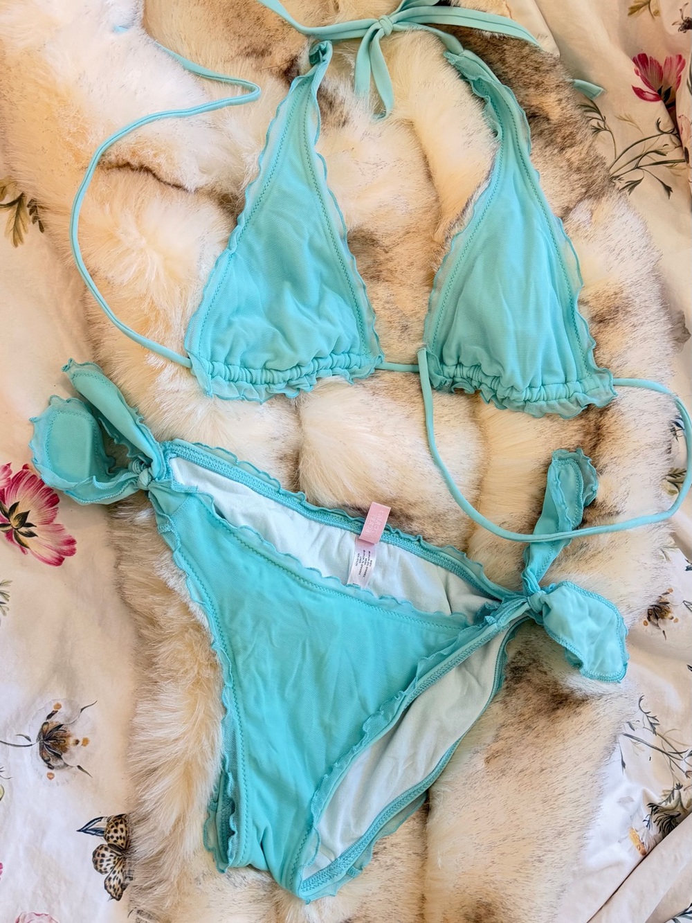 Victoria's Secret Aqua Ruffle Triangle Bikini Set - S